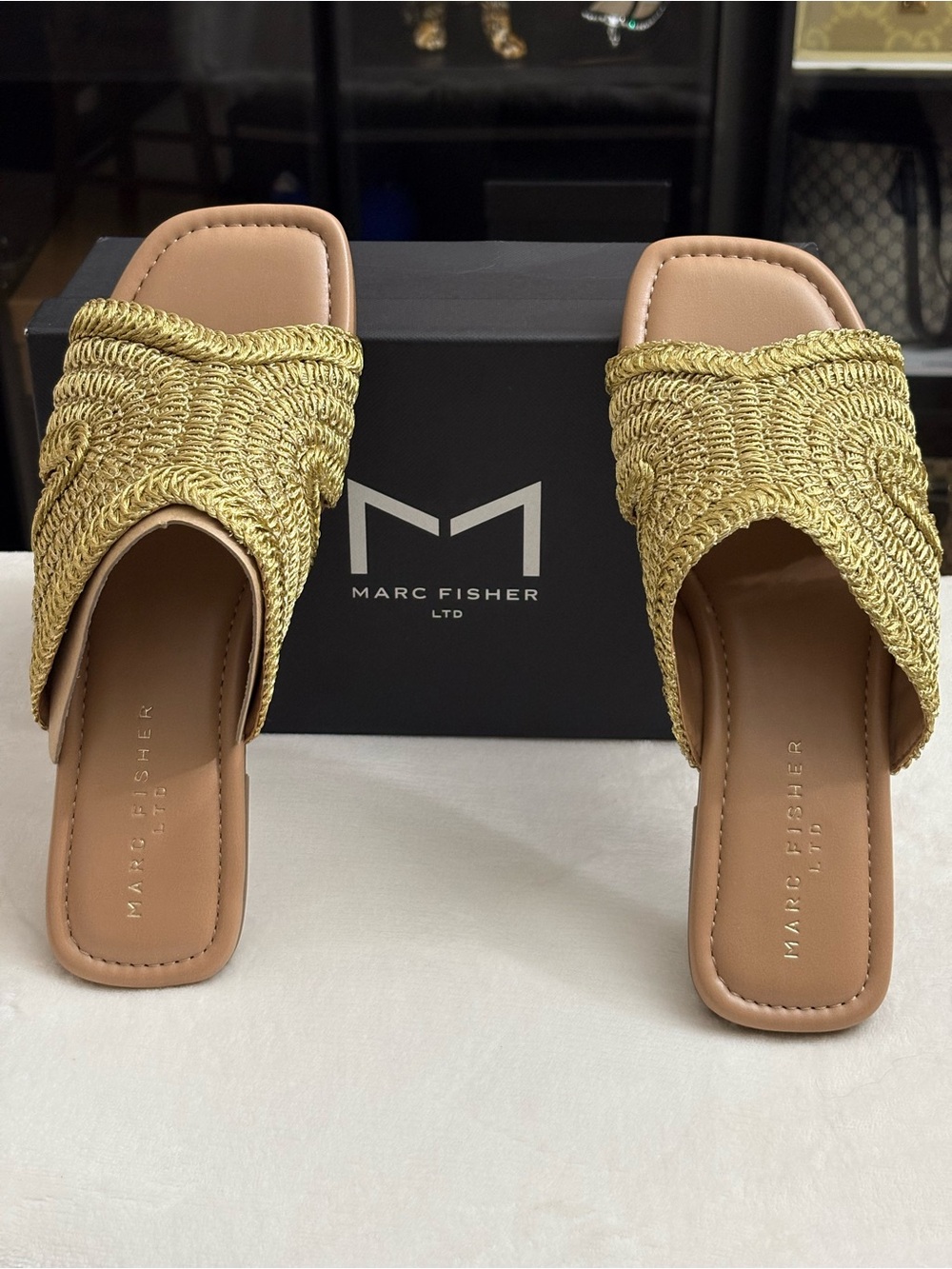 Marc Fisher LTD Narda Slip-On Sandals – Gold | Size 10M | New in Box